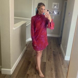 Free People floral long sleeve satin slip dress